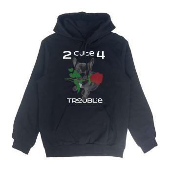 schwarzer Hoodie mit Kapuze und Tasche und Print einer französischen Bulldogge mit Rose im Maul und Text