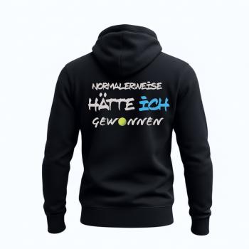 schwarzer Hoodie mit lustigem Tennis Spruch