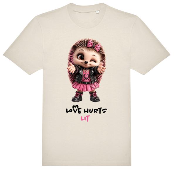 sandfarbenes T-Shirt Designfabrikanten mit Punk Igel und lustigem Spruch