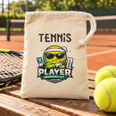 Natur Baumwollsack Tennis Notfallbeutel mit lustigem Tennisballmotiv Aufdruck auf dem Tennisplatz